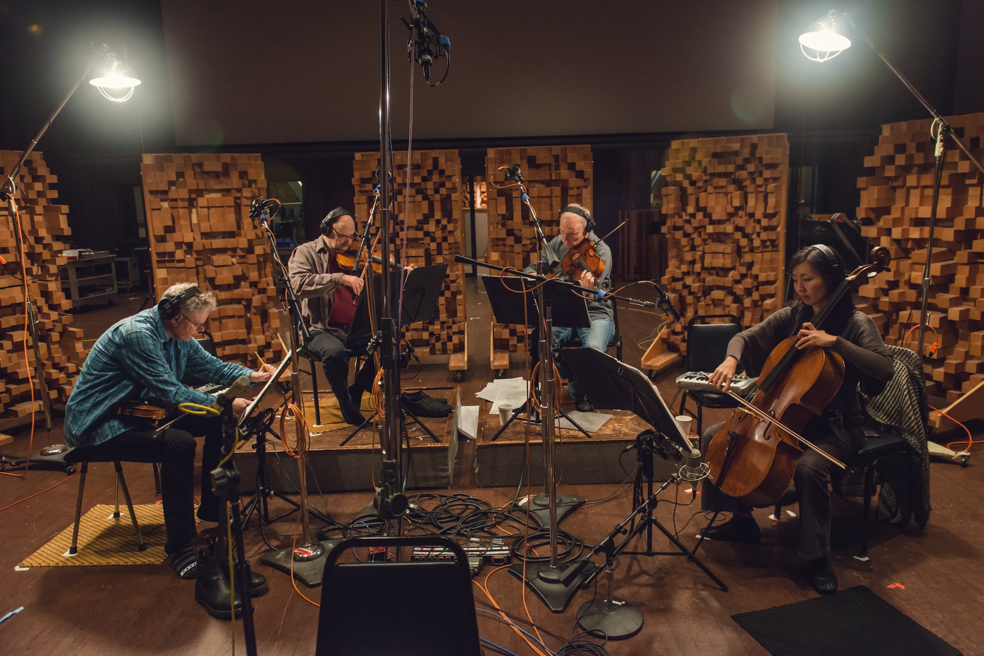 Kronos Quartet recording at Skywalker Sound, credit Lenny Gonzalez