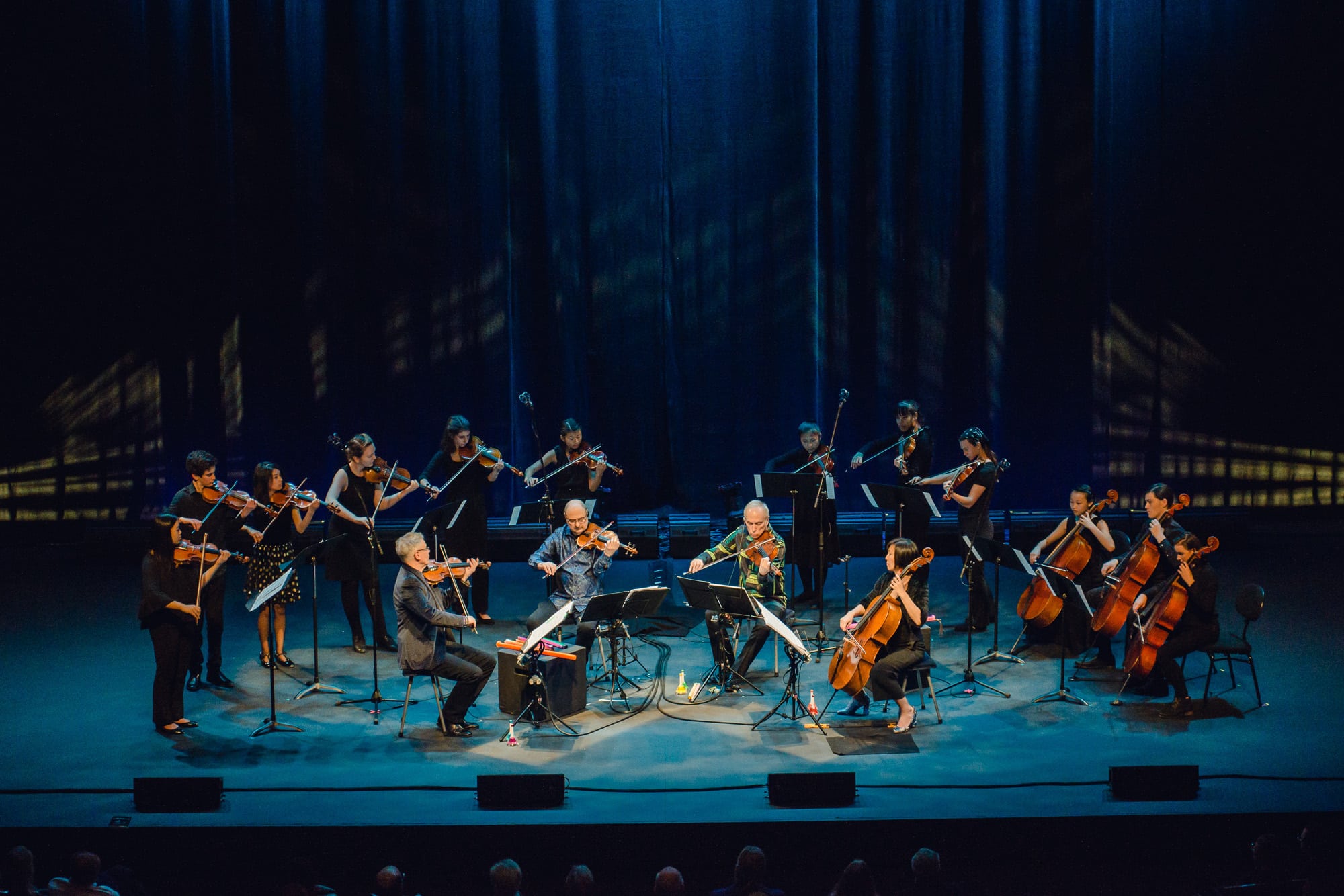 Kronos Quartet performing with students from Berkeley and Oakland, credit Lenny Gonzalez